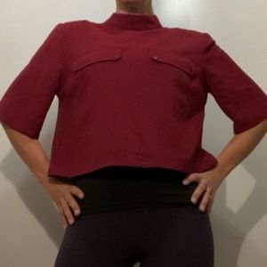 Forever 21 wine burgundy cropped faux pocket top size large